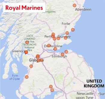Map showing Royal Marines resettlement locations