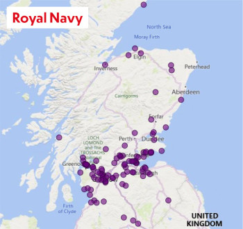 Map showing Royal Navy resettlement locations